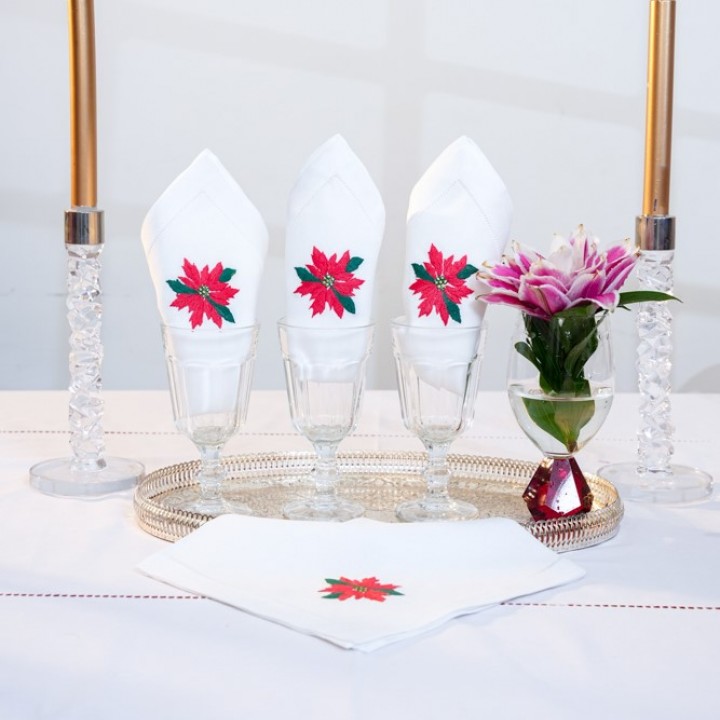 Christmas napkin set -Flower embroidery